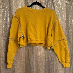 LF Los Angeles Golden Yellow Zipper Dolman Cropped Sweater Oversized Small